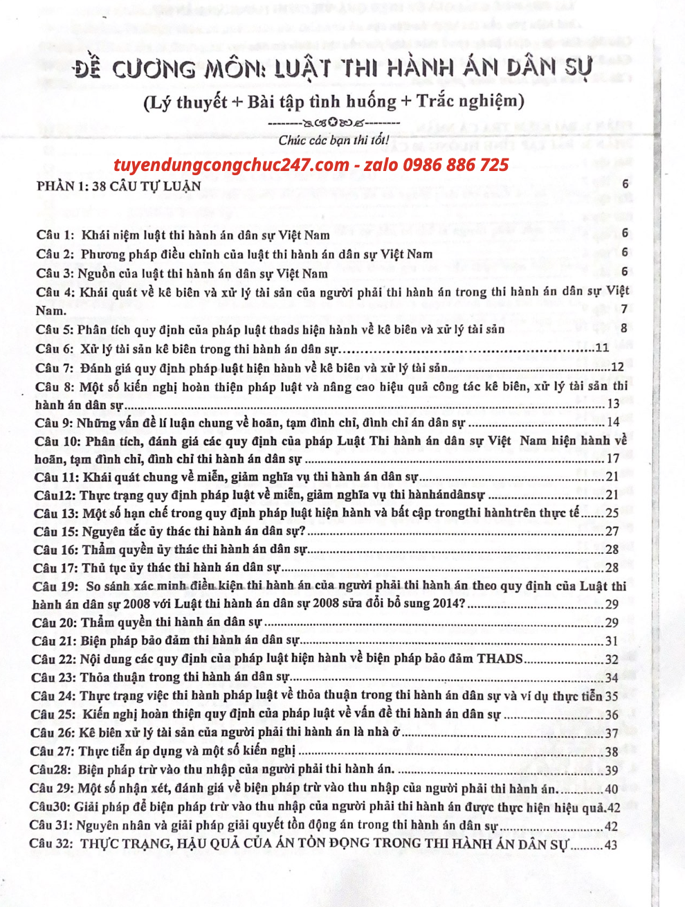 Đề cương bài tập tình huống môn luật thi hành án dân sự